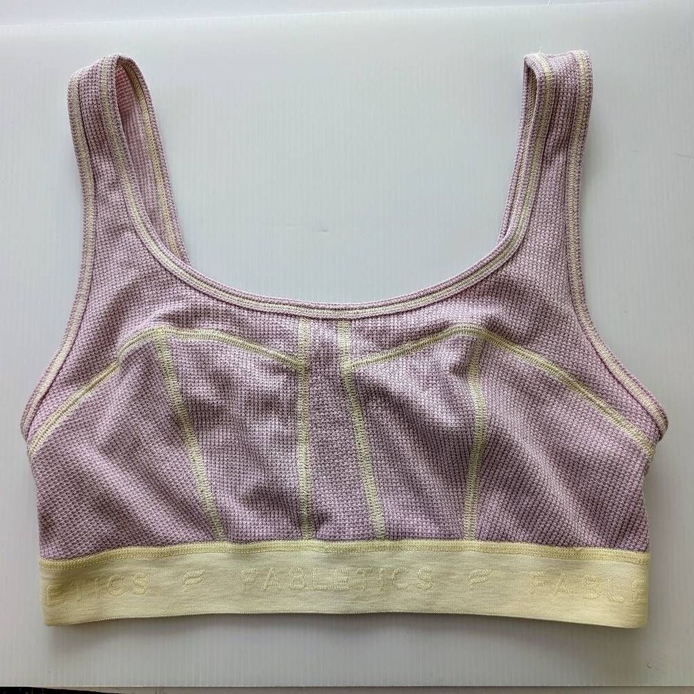 Fabletics Sports Bra Size Small Waffle Fabric Pink Yellow Coset Style Stitching‎